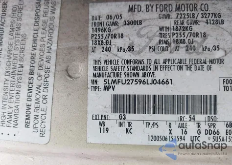 2006 Lincoln Navigator Luxury/Ultimate из США, поврежденный, VIN 5LMFU27596LJ04661